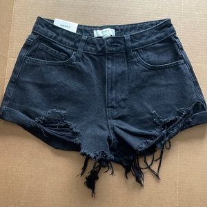 Forever 21 Women - Size 25 NWT - Black Denim Shorts - High Waist Fringe Cut Off